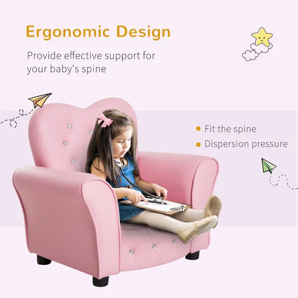 Pink Princess Toddler Sofa Chair with Tufted Upholstery and Diamond Decor - product image 6