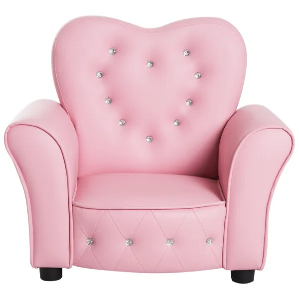 Pink Princess Toddler Sofa Chair with Tufted Upholstery and Diamond Decor - product image 10