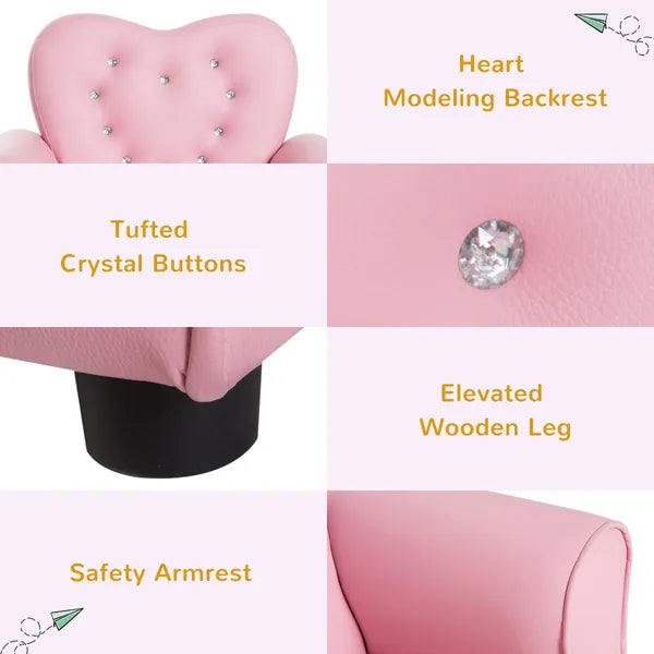Pink Princess Toddler Sofa Chair with Tufted Upholstery and Diamond Decor - product image 5