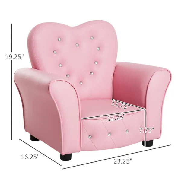 Pink Princess Toddler Sofa Chair with Tufted Upholstery and Diamond Decor - product image 3
