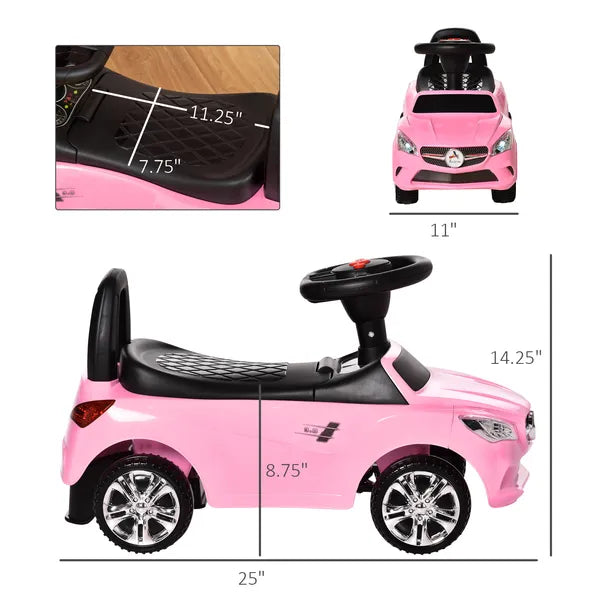 Aosom Pink Toddler Ride On Toy Car Foot-to-Floor with Music Horn Headlights Storage - product image 3