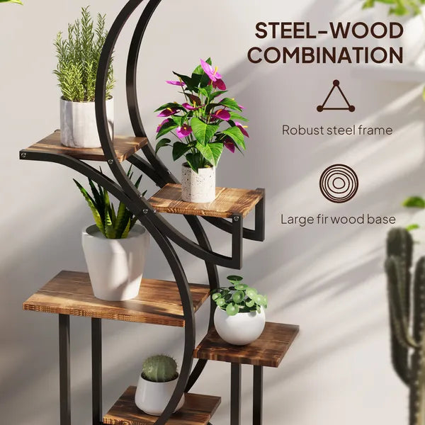 Outsunny Plant Stand Indoor, 8 Tier 62" S-Shaped Plant Shelf, Corner Plant Rack for Multiple Plants, Carbonised Finish - product image 5