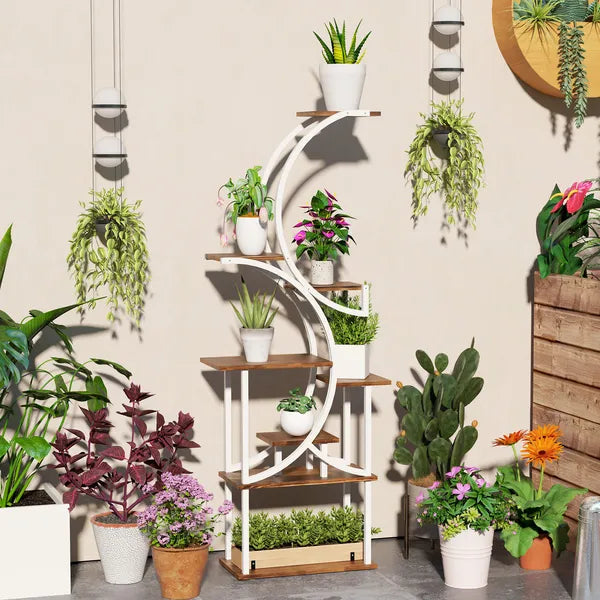 Outsunny Plant Stand Indoor, 8 Tier 62" S-Shaped Plant Shelf, Corner Plant Rack for Multiple Plants, Carbonised Finish - product image 2