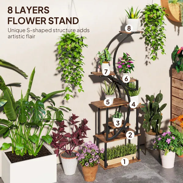 Outsunny Plant Stand Indoor, 8 Tier 62" S-Shaped Plant Shelf, Corner Plant Rack for Multiple Plants, Carbonised Finish - product image 4