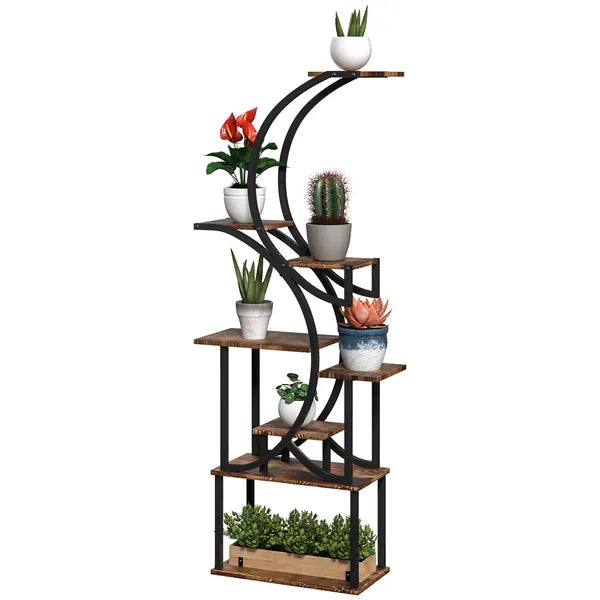 Outsunny Plant Stand Indoor, 8 Tier 62" S-Shaped Plant Shelf, Corner Plant Rack for Multiple Plants, Carbonised Finish - product image 1