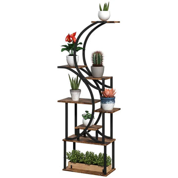 Outsunny Plant Stand Indoor, 8 Tier 62" S-Shaped Plant Shelf, Corner Plant Rack for Multiple Plants, Carbonised Finish - product image 1