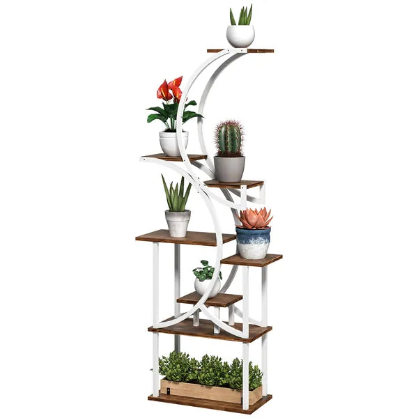 Outsunny Plant Stand Indoor, 8 Tier 62" S-Shaped Plant Shelf, Corner Plant Rack for Multiple Plants, Carbonised Finish - product image 1