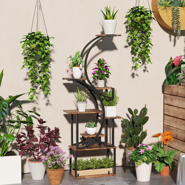 Outsunny Plant Stand Indoor, 8 Tier 62" S-Shaped Plant Shelf, Corner Plant Rack for Multiple Plants, Carbonised Finish - product image 2