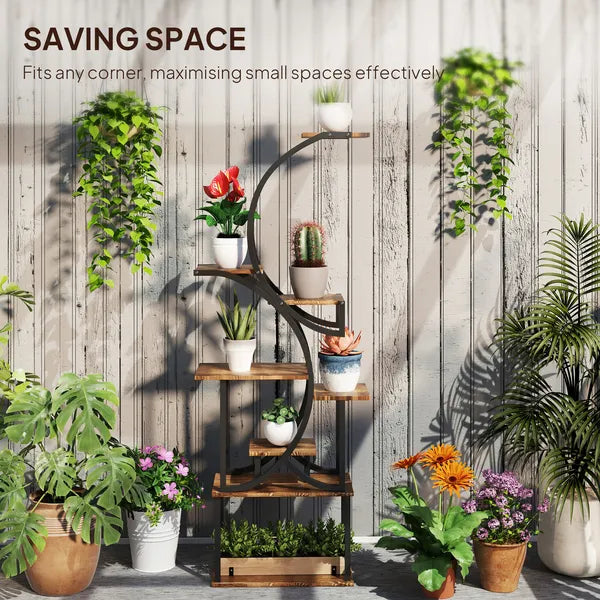 Outsunny Plant Stand Indoor, 8 Tier 62" S-Shaped Plant Shelf, Corner Plant Rack for Multiple Plants, Carbonised Finish - product image 6