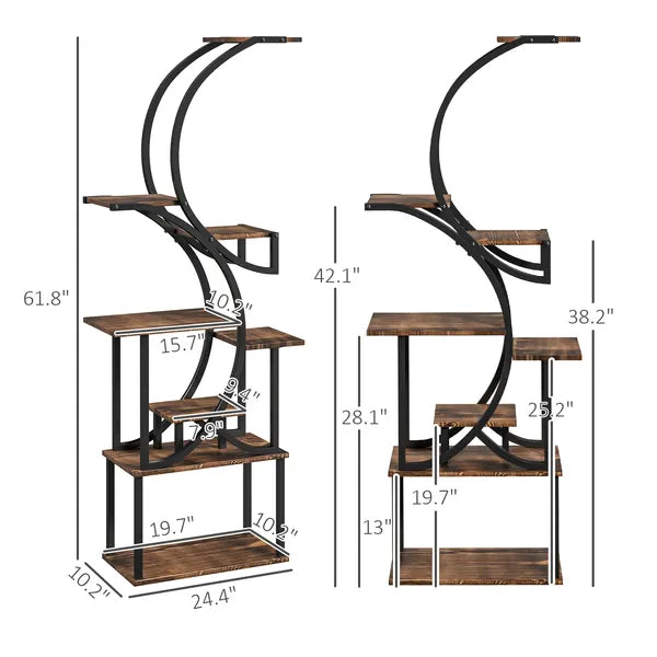 Outsunny Plant Stand Indoor, 8 Tier 62" S-Shaped Plant Shelf, Corner Plant Rack for Multiple Plants, Carbonised Finish - product image 3