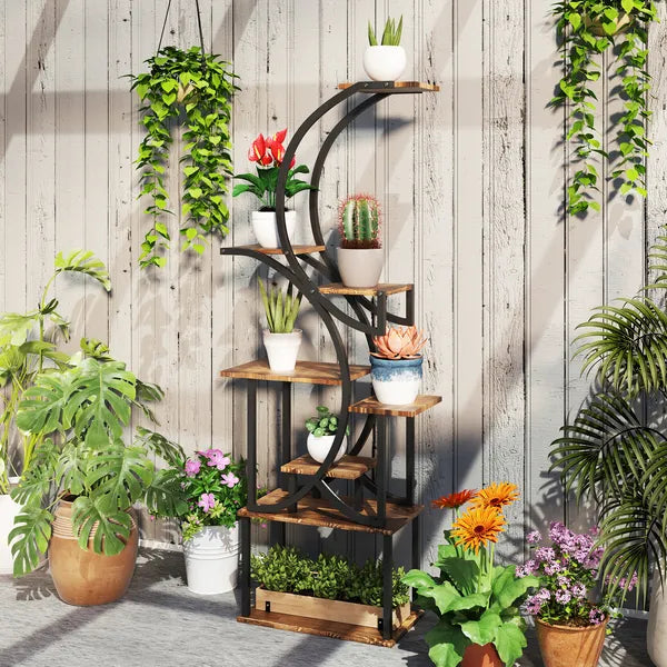 Outsunny Plant Stand Indoor, 8 Tier 62" S-Shaped Plant Shelf, Corner Plant Rack for Multiple Plants, Carbonised Finish - product image 10