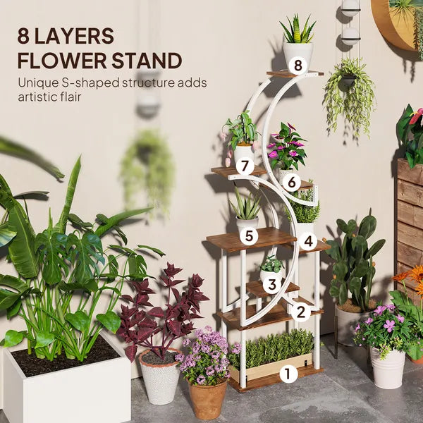 Outsunny Plant Stand Indoor, 8 Tier 62" S-Shaped Plant Shelf, Corner Plant Rack for Multiple Plants, Carbonised Finish - product image 4