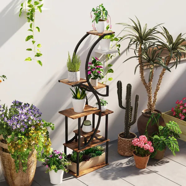 Outsunny Plant Stand Indoor, 8 Tier 62" S-Shaped Plant Shelf, Corner Plant Rack for Multiple Plants, Carbonised Finish - product image 8