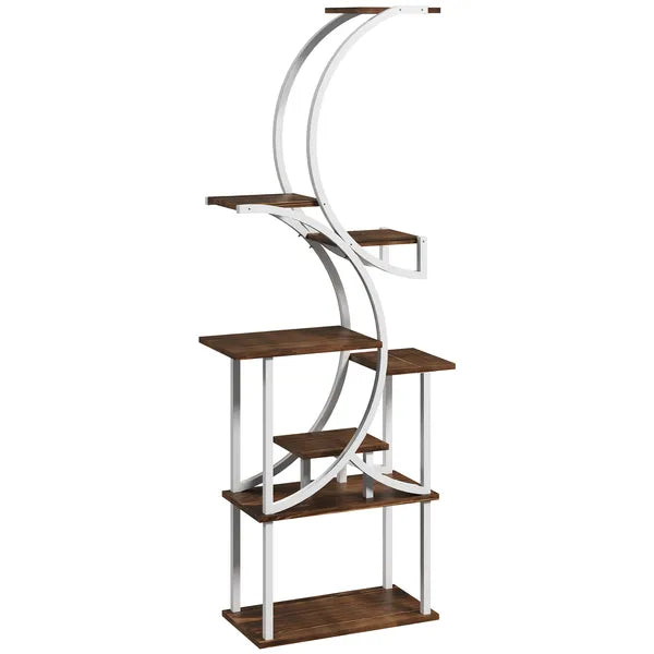 Outsunny Plant Stand Indoor, 8 Tier 62" S-Shaped Plant Shelf, Corner Plant Rack for Multiple Plants, Carbonised Finish - product image 12