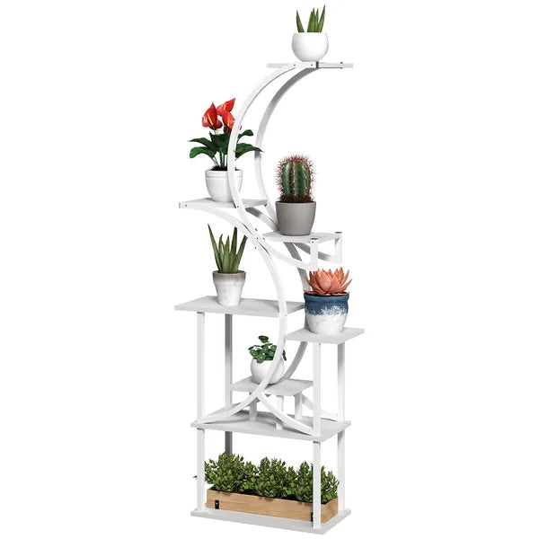 Outsunny Plant Stand Indoor, 8 Tier 62 Inch S-Shaped Plant Shelf, Corner Plant Rack for Multiple Plants, White - product image 1