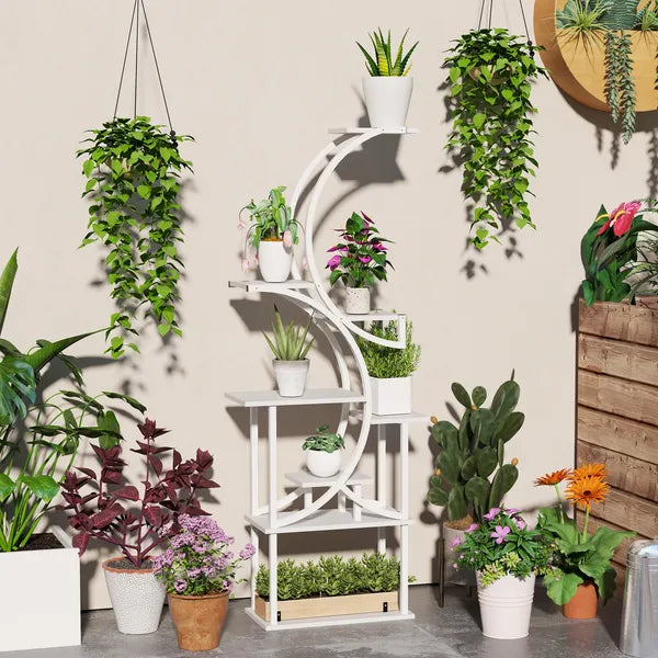 Outsunny Plant Stand Indoor, 8 Tier 62 Inch S-Shaped Plant Shelf, Corner Plant Rack for Multiple Plants, White - product image 2