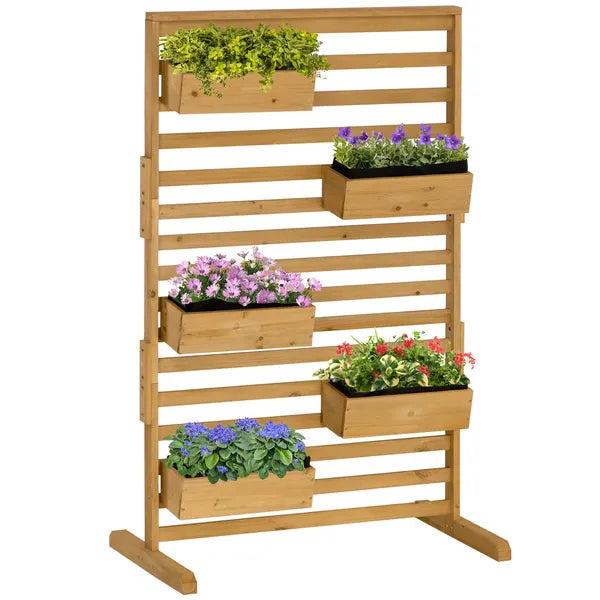 Outsunny Plant Stand Outdoor with 5 Hanging Flower Boxes Wooden Lattice for Patio Porch Climbing Plants - product image 1