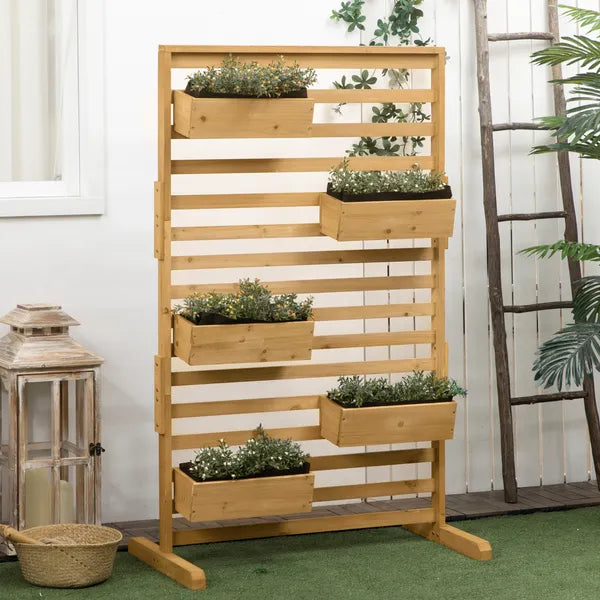Outsunny Plant Stand Outdoor with 5 Hanging Flower Boxes Wooden Lattice for Patio Porch Climbing Plants - product image 2