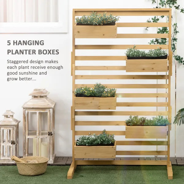 Outsunny Plant Stand Outdoor with 5 Hanging Flower Boxes Wooden Lattice for Patio Porch Climbing Plants - product image 4