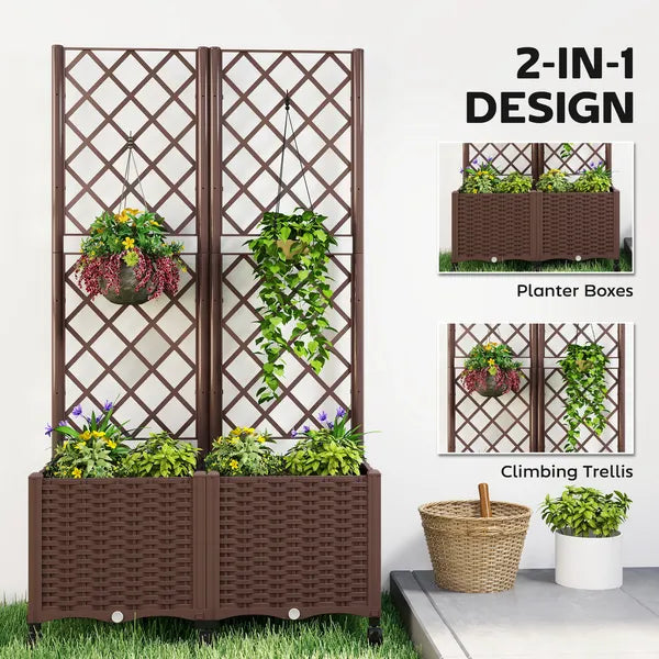 Outsunny Planter Box with Trellis, Self Watering Raised Garden Bed with Lockable Wheels and Drainage Holes, Brown - product image 4