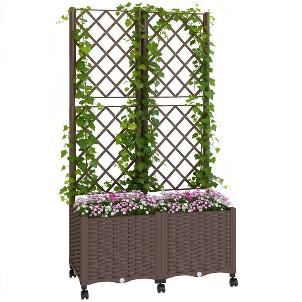 Outsunny Planter Box with Trellis, Self Watering Raised Garden Bed with Lockable Wheels and Drainage Holes, Brown - product image 11
