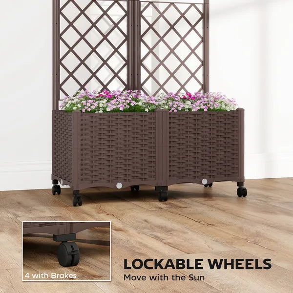 Outsunny Planter Box with Trellis, Self Watering Raised Garden Bed with Lockable Wheels and Drainage Holes, Brown - product image 6
