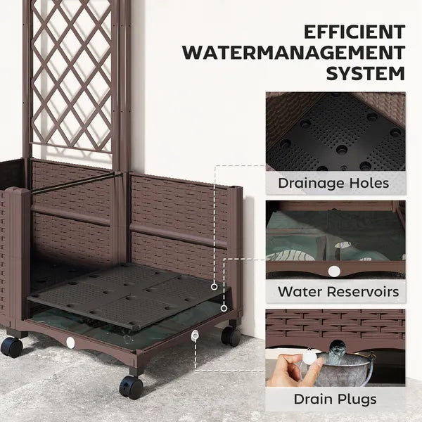 Outsunny Planter Box with Trellis, Self Watering Raised Garden Bed with Lockable Wheels and Drainage Holes, Brown - product image 5