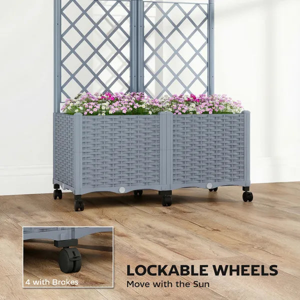 Outsunny Planter Box with Trellis, Self Watering Raised Garden Bed with Lockable Wheels and Drainage Holes, Gray - product image 6
