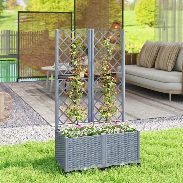 Outsunny Planter Box with Trellis, Self Watering Raised Garden Bed with Lockable Wheels and Drainage Holes, Gray - product image 2
