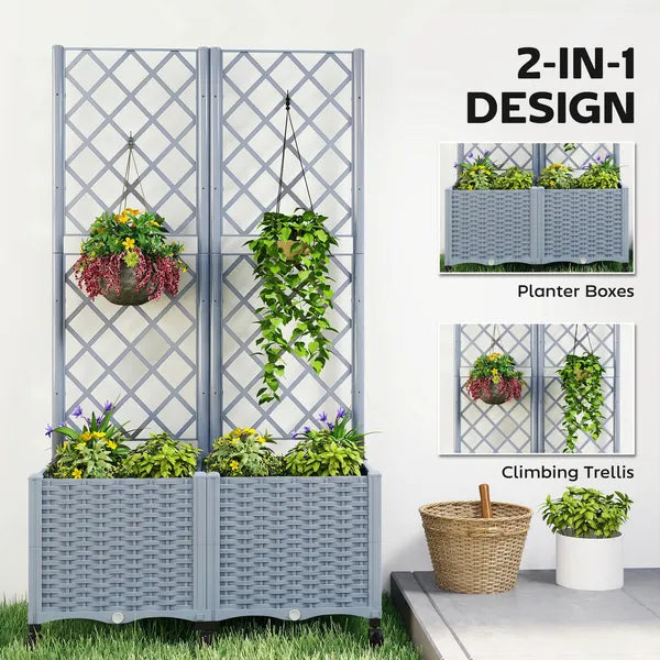 Outsunny Planter Box with Trellis, Self Watering Raised Garden Bed with Lockable Wheels and Drainage Holes, Gray - product image 4
