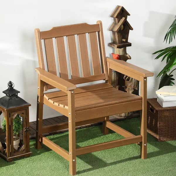 Plastic Patio Chairs, Outdoor Dining Chair with Armrests and Slatted Back, Outdoor Armchair for Lawn, Garden, Poolside, Backyard, Brown - product image 6