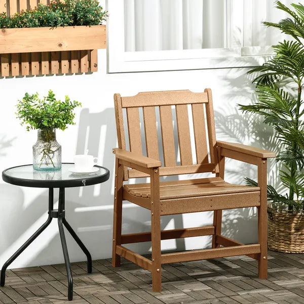 Plastic Patio Chairs, Outdoor Dining Chair with Armrests and Slatted Back, Outdoor Armchair for Lawn, Garden, Poolside, Backyard, Brown - product image 2