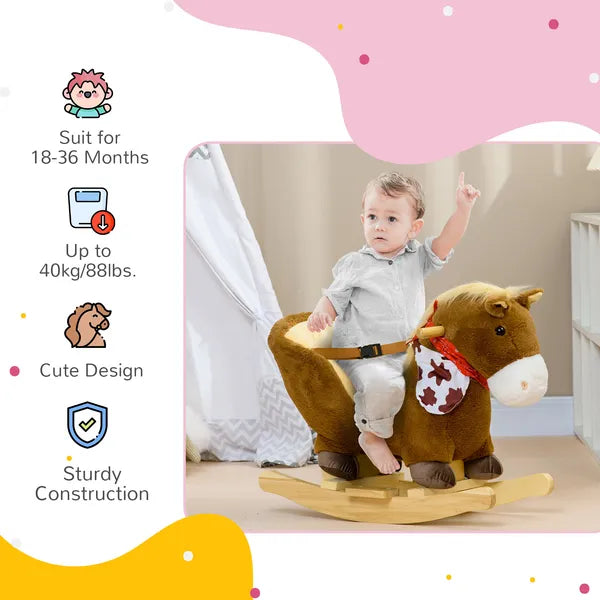 Plush Animal Rocking Horse with Sound and Pedals, Interactive Ride-on Toys for Toddlers 18-36 Months, Brown - product image 5