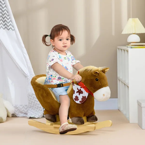 Plush Animal Rocking Horse with Sound and Pedals, Interactive Ride-on Toys for Toddlers 18-36 Months, Brown - product image 2