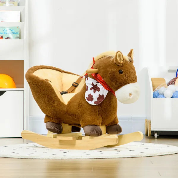 Plush Animal Rocking Horse with Sound and Pedals, Interactive Ride-on Toys for Toddlers 18-36 Months, Brown - product image 10