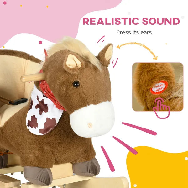 Plush Animal Rocking Horse with Sound and Pedals, Interactive Ride-on Toys for Toddlers 18-36 Months, Brown - product image 4