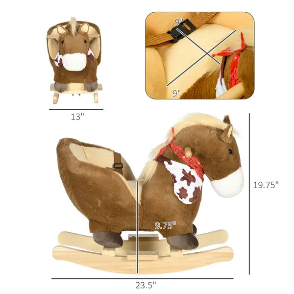 Plush Animal Rocking Horse with Sound and Pedals, Interactive Ride-on Toys for Toddlers 18-36 Months, Brown - product image 3