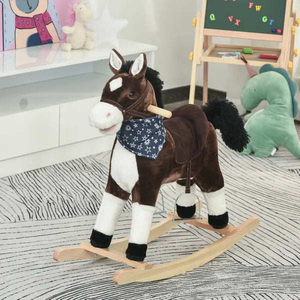 Plush Cowboy Rocking Horse, Wooden Ride-On with Realistic Sounds, Wild West Fun, Brown, for 3-6 Years - product image 2