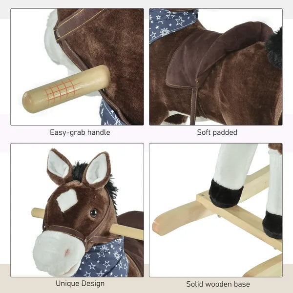 Plush Cowboy Rocking Horse, Wooden Ride-On with Realistic Sounds, Wild West Fun, Brown, for 3-6 Years - product image 6