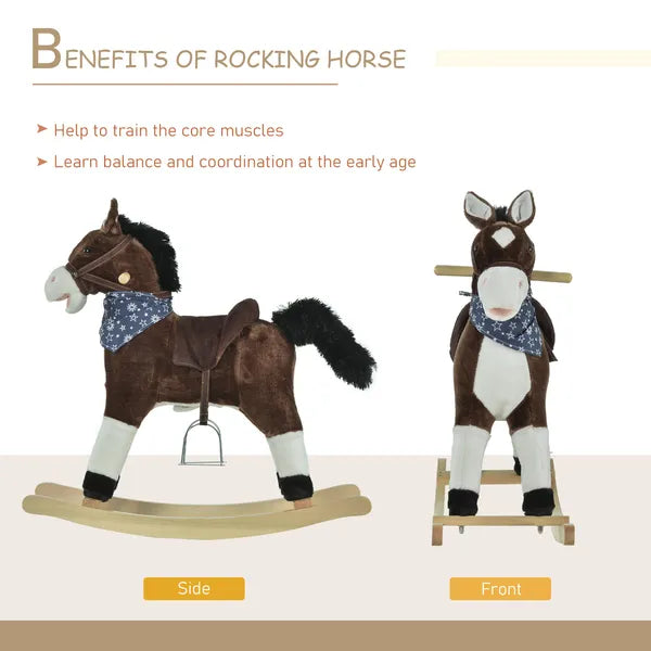 Plush Cowboy Rocking Horse, Wooden Ride-On with Realistic Sounds, Wild West Fun, Brown, for 3-6 Years - product image 5
