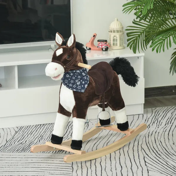 Plush Cowboy Rocking Horse, Wooden Ride-On with Realistic Sounds, Wild West Fun, Brown, for 3-6 Years - product image 10