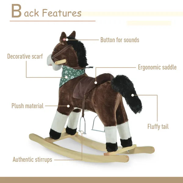 Plush Cowboy Rocking Horse, Wooden Ride-On with Realistic Sounds, Wild West Fun, Brown, for 3-6 Years - product image 8