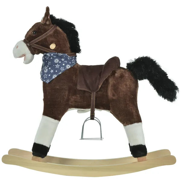 Plush Cowboy Rocking Horse, Wooden Ride-On with Realistic Sounds, Wild West Fun, Brown, for 3-6 Years - product image 11