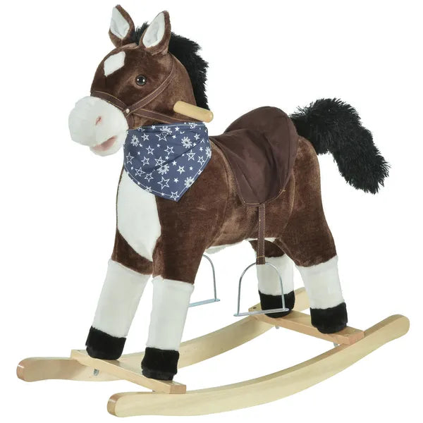 Plush Cowboy Rocking Horse, Wooden Ride-On with Realistic Sounds, Wild West Fun, Brown, for 3-6 Years - product image 1