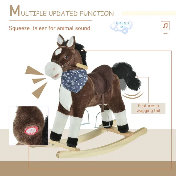 Plush Cowboy Rocking Horse, Wooden Ride-On with Realistic Sounds, Wild West Fun, Brown, for 3-6 Years - product image 7