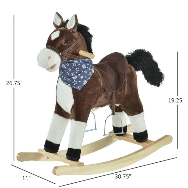 Plush Cowboy Rocking Horse, Wooden Ride-On with Realistic Sounds, Wild West Fun, Brown, for 3-6 Years - product image 3