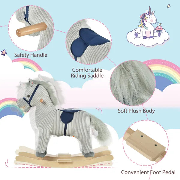 Plush Kids Rocking Horse with Sound for Ages 36 to 72 Months, Gray and White - product image 4