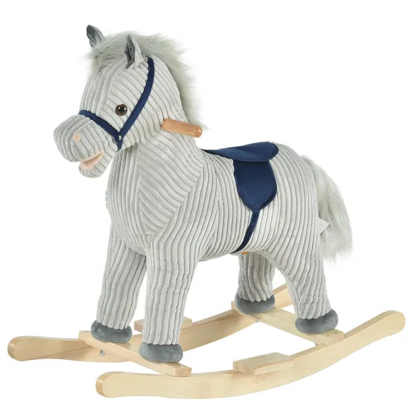 Plush Kids Rocking Horse with Sound for Ages 36 to 72 Months, Gray and White - product image 1