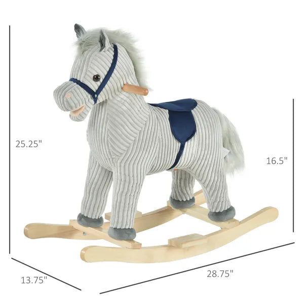 Plush Kids Rocking Horse with Sound for Ages 36 to 72 Months, Gray and White - product image 3