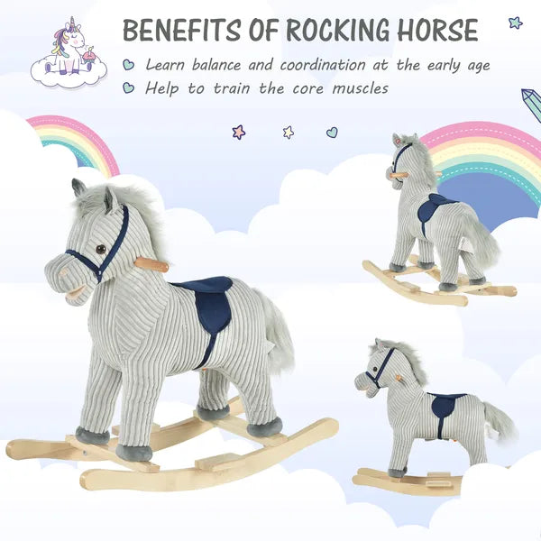 Plush Kids Rocking Horse with Sound for Ages 36 to 72 Months, Gray and White - product image 6